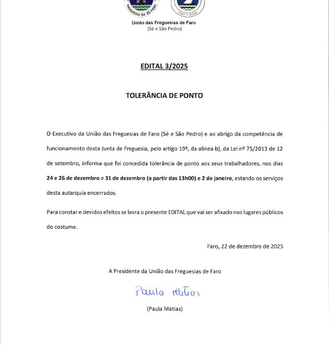 Edital – Tolerância de Ponto